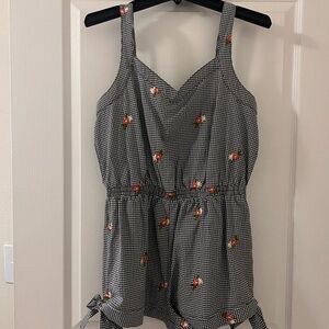 BeBop Black and White Gingham Romper with Floral Accents